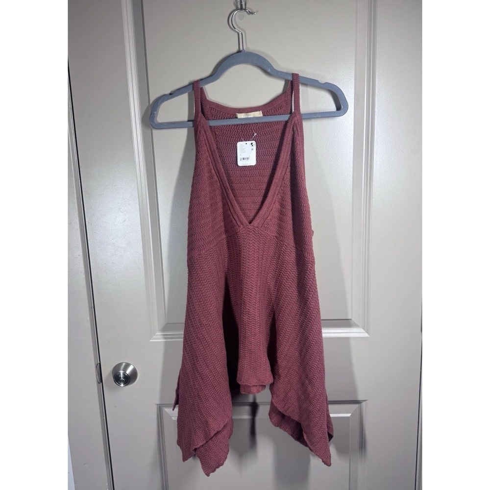 Free People NWT Redwood Open Knit Deep V Asymmetrical Tunic Top Cover Up Sz L